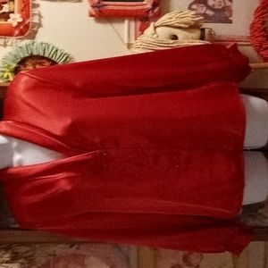Vintage 80s,Beautiful,Shiny, Satin-Like,Long Sleeved,Red, Blouse/Pearl Buttons